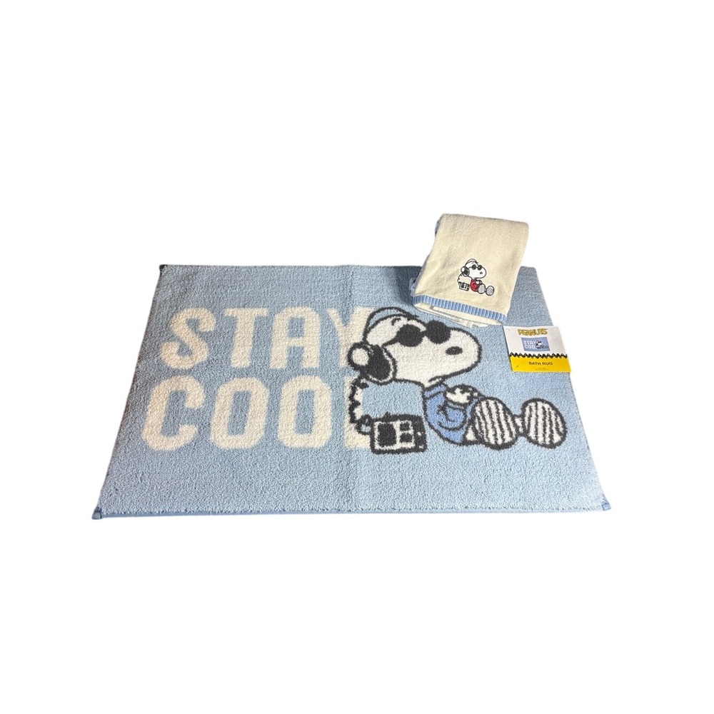Peanuts Snoopy Joe Cool Bathroom: Bath Rug & Hand Towel Set (2) Plush GIFT NEW